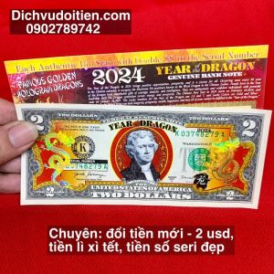 Tiền 2 USD Con Rồng Mạ Vàng Giáp Thìn 2024